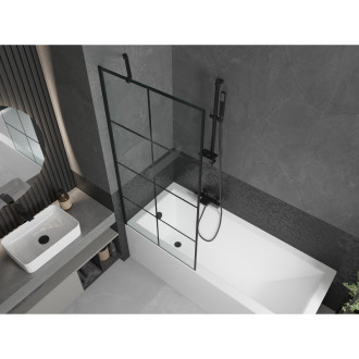 Mexen Cubik vana 150x70 cm s panelem a zástěnou 80 cm, černý vzor 550315070X9508007077