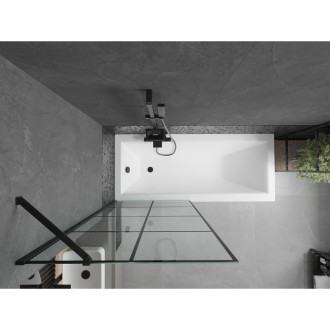 Mexen Cubik vana 150x70 cm s panelem a zástěnou 80 cm, černý vzor 550315070X9508007077
