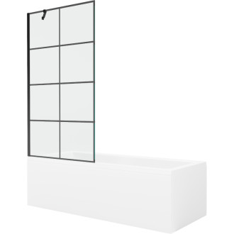 Mexen Cubik vana 150x70 cm s panelem a zástěnou 90 cm, černý vzor 550315070X9509007077