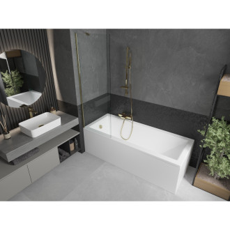Mexen Cubik vana 160x70cm panel + zástěna 60 cm, průhledná, zlatá 550316070X9506000050