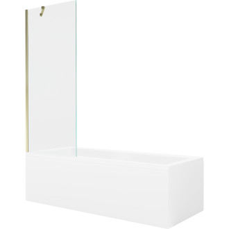 Mexen Cubik vana 160x70cm panel + zástěna 70 cm, průhledná, zlatá 550316070X9507000050