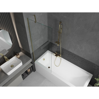 Mexen Cubik vana 160x70cm panel + zástěna 70 cm, průhledná, zlatá 550316070X9507000050