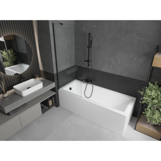 Mexen Cubik vana 160x70cm panel + zástěna 70 cm, průhledná, černá 550316070X9507000070