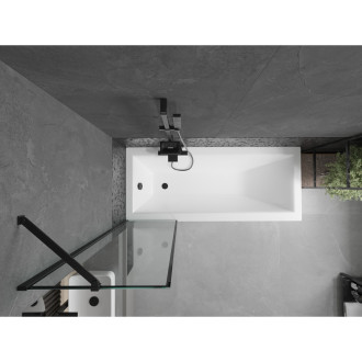 Mexen Cubik vana 160x70 cm s panelem a zástěnou 50 cm, černý vzor 550316070X9505007070