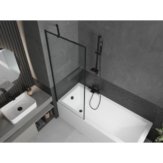 Mexen Cubik vana 160x70 cm s panelem a zástěnou 70 cm, černý vzor 550316070X9507007070