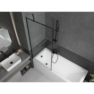 Mexen Cubik vana 160x70 cm s panelem a zástěnou 80 cm, černý vzor 550316070X9508007070