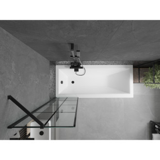 Mexen Cubik vana 160x70 cm s panelem a zástěnou 50 cm, černý vzor 550316070X9505007077