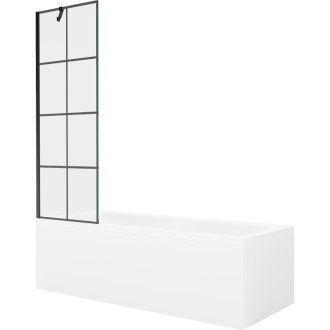 Mexen Cubik vana 160x70 cm s panelem a zástěnou 60 cm, černý vzor 550316070X9506007077