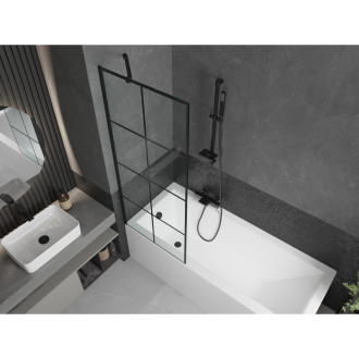 Mexen Cubik vana 160x70 cm s panelem a zástěnou 70 cm, černý vzor 550316070X9507007077