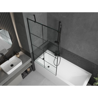 Mexen Cubik vana 160x70 cm s panelem a zástěnou 90 cm, černý vzor 550316070X9509007077