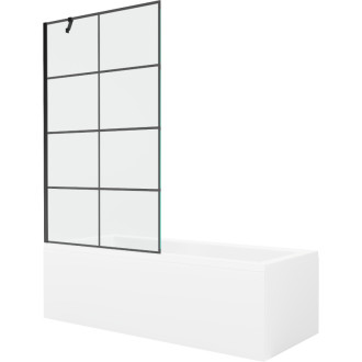 Mexen Cubik vana 160x70 cm s panelem a zástěnou 100 cm, černý vzor 550316070X9510007077