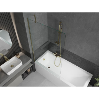 Mexen Cubik vana 170x70cm panel + zástěna 100 cm, průhledná, zlatá 550317070X9510000050