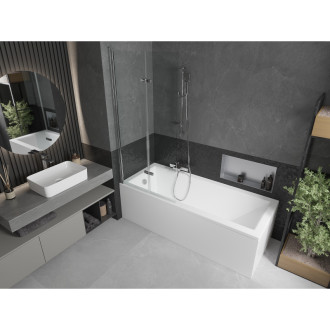 Mexen Cubik vana 150x70cm panel + zástěna 80 cm, transparent, chrom 550315070X9208020100