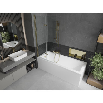 Mexen Cubik vana 150x70cm panel + zástěna 80 cm, transparent, zlatá 550315070X9208025000