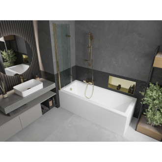 Mexen Cubik vana 150x70cm panel + zástěna 80 cm, transparent, zlatá 550315070X9208025000