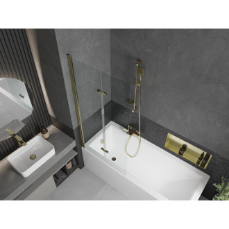 Mexen Cubik vana 150x70cm panel + zástěna 80 cm, transparent, zlatá 550315070X9208025000