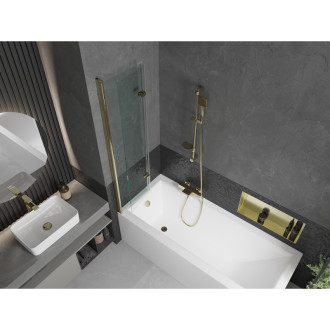 Mexen Cubik vana 150x70cm panel + zástěna 80 cm, transparent, zlatá 550315070X9208025000