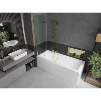 Mexen Cubik vana 150x70cm panel + zástěna 100 cm, transparent, zlatá 550315070X9210025000