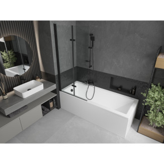 Mexen Cubik vana 150x70cm panel + zástěna 80 cm, průhledná, černá 550315070X9208027000