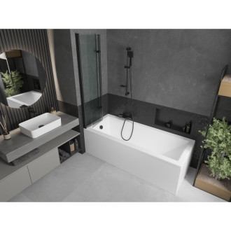 Mexen Cubik vana 150x70cm panel + zástěna 80 cm, průhledná, černá 550315070X9208027000