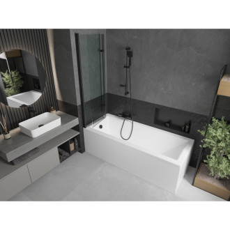 Mexen Cubik vana 150x70cm panel + zástěna 100 cm, transparent, černá 550315070X9210027000