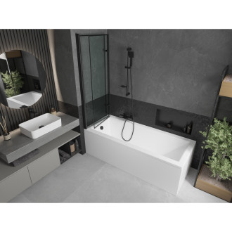 Mexen Cubik vana 150x70 cm s panelem a zástěnou 120 cm, černý vzor 550315070X9212027070
