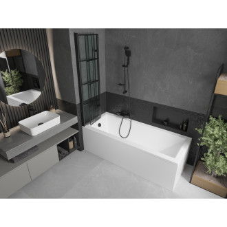 Mexen Cubik vana 150x70 cm s panelem a zástěnou 80 cm, černý vzor 550315070X9208027077