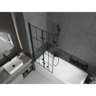 Mexen Cubik vana 150x70 cm s panelem a zástěnou 80 cm, černý vzor 550315070X9208027077