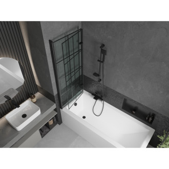 Mexen Cubik vana 150x70 cm s panelem a zástěnou 120 cm, černý vzor 550315070X9212027077