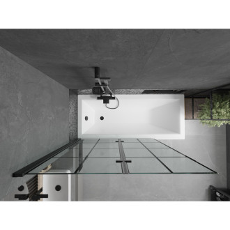 Mexen Cubik vana 150x70 cm s panelem a zástěnou 120 cm, černý vzor 550315070X9212027077