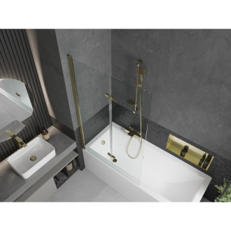 Mexen Cubik vana 160x70cm panel + zástěna 100 cm, transparent, zlatá 550316070X9210025000