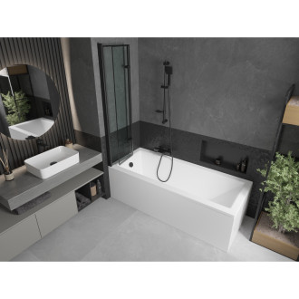 Mexen Cubik vana 160x70 cm s panelem a zástěnou 80 cm, černý vzor 550316070X9208027070