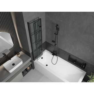 Mexen Cubik vana 160x70 cm s panelem a zástěnou 80 cm, černý vzor 550316070X9208027077