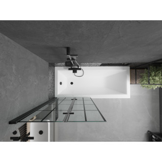 Mexen Cubik vana 160x70 cm s panelem a zástěnou 80 cm, černý vzor 550316070X9208027077