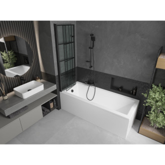 Mexen Cubik obdélníková vana 170 x 70 cm s pláštěm a 2 křídlovou zástěnou 100 cm, černý vzor - 550317070X9210027077