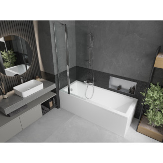 Mexen Cubik vana 150x70cm panel + zástěna 80 cm, transparent, chrom 550315070X9408110100