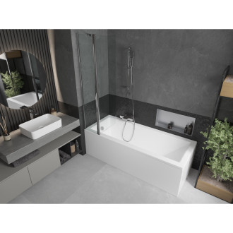 Mexen Cubik vana 150x70cm panel + zástěna 80 cm, transparent, chrom 550315070X9408110100