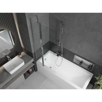 Mexen Cubik vana 150x70cm panel + zástěna 80 cm, transparent, chrom 550315070X9408110100