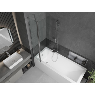 Mexen Cubik vana 150x70cm panel + zástěna 80 cm, transparent, chrom 550315070X9408110100