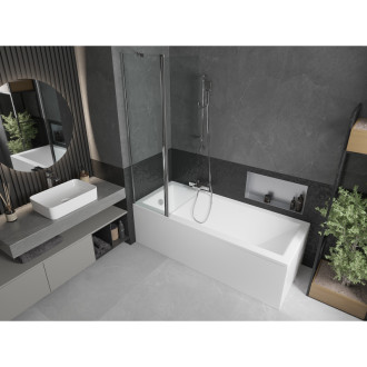 Mexen Cubik vana 150x70cm panel + zástěna 100 cm, transparent, chrom 550315070X9401010100