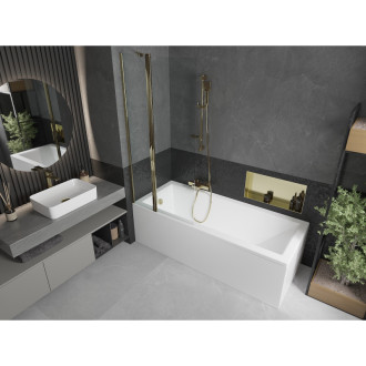 Mexen Cubik vana 150x70cm panel + zástěna 80 cm, transparent, zlatá 550315070X9408115000