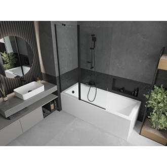 Mexen Cubik vana 150x70cm panel + zástěna 120 cm, průhledná, černá 550315070X9412117000