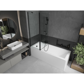 Mexen Cubik vana 150x70cm panel + zástěna 120 cm, průhledná, černá 550315070X9412117000