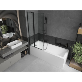 Mexen Cubik vana 150x70 cm s panelem a zástěnou 80 cm, černý vzor 550315070X9408117070