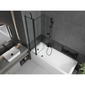 Mexen Cubik vana 150x70 cm s panelem a zástěnou 80 cm, černý vzor 550315070X9408117070