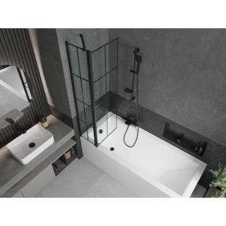 Mexen Cubik vana 150x70 cm s panelem a zástěnou 80 cm, černý vzor 550315070X9408117077