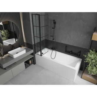 Mexen Cubik obdélníková vana 170 x 70 cm s pláštěm a 1 křídlovou zástěnou 80 cm, černý vzor - 550317070X9408117077