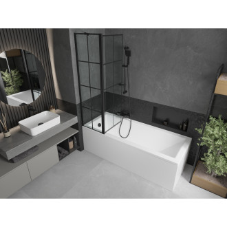 Mexen Cubik obdélníková vana 170 x 70 cm s pláštěm a 1 křídlovou zástěnou 100 cm, černý vzor - 550317070X9410117077
