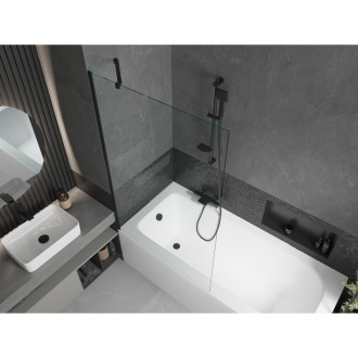 Mexen Vega vana 150x70cm panel + zástěna 100 cm, průhledná, černá 550115070X9510000070