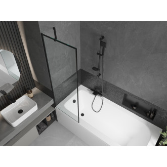 Mexen Vega vana 150x70 cm s panelem a zástěnou 60 cm, černý vzor 550115070X9506007070